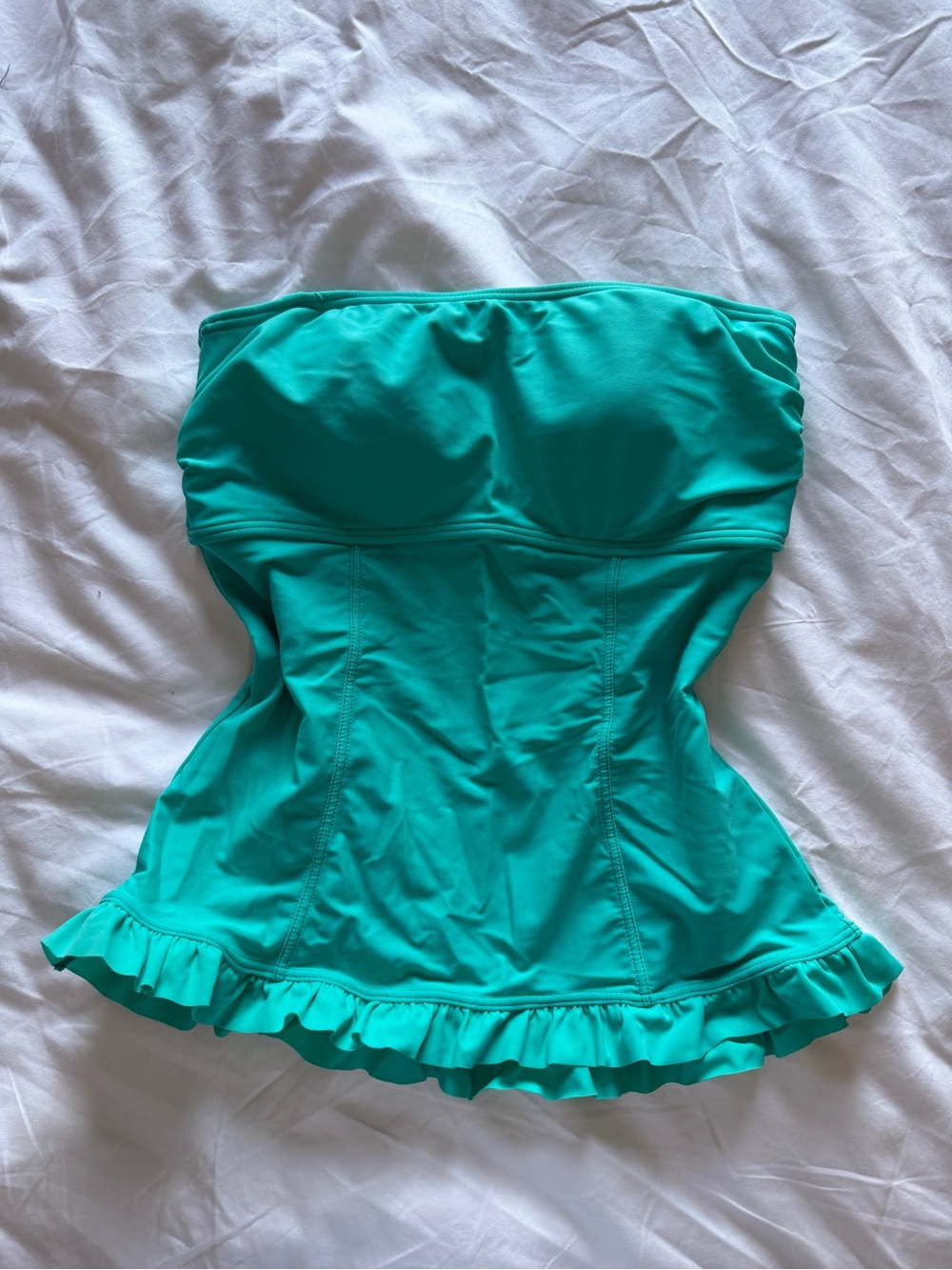 Hula Honey Teal Strapless Open Back Ruffle Swim Top Large Resortwear Coastal